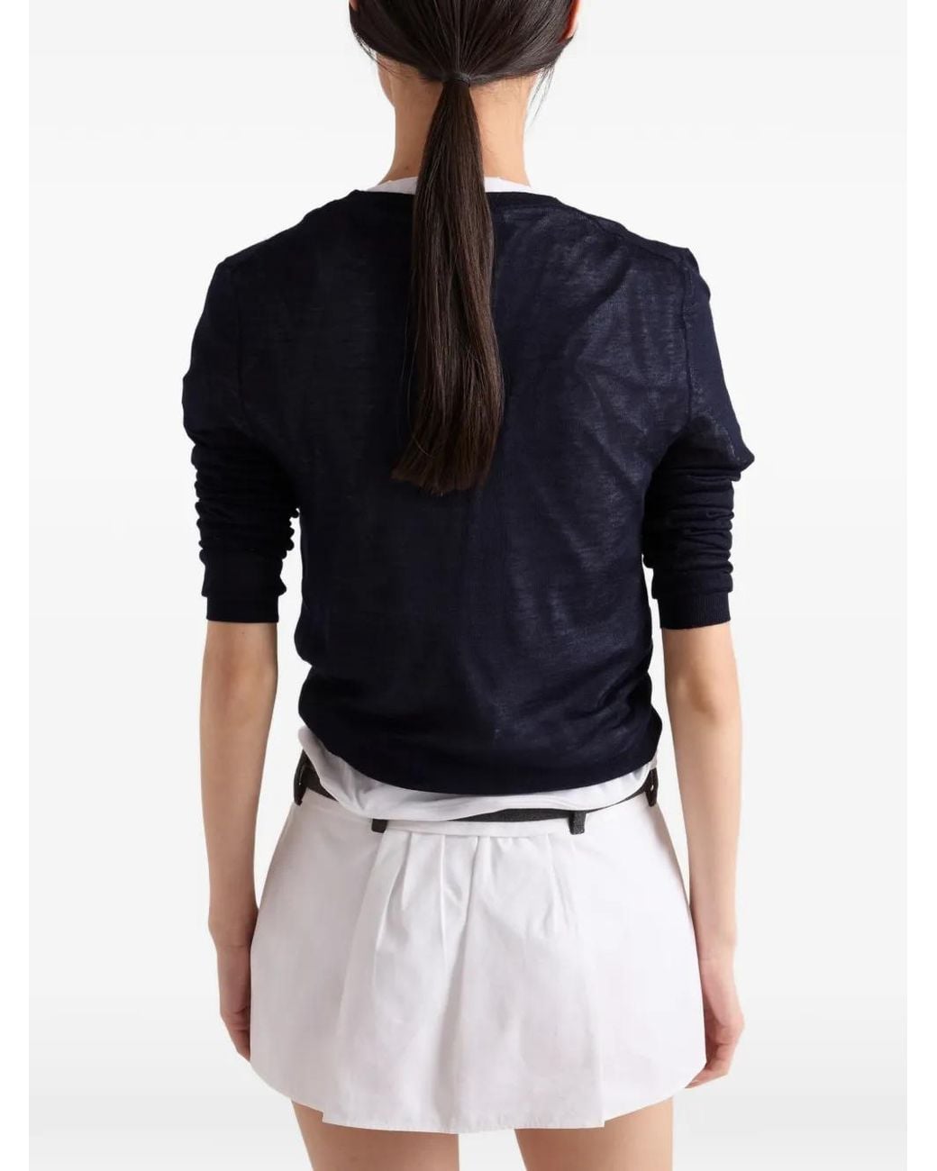Prada Blue Cashmere And Silk Crew-Neck Sweater