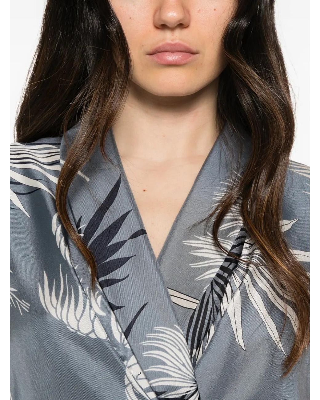 Marella Blue Leaf-Print Silk Top