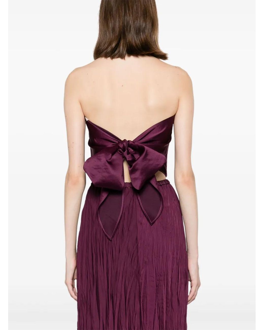 Forte_forte Purple Tie-Fastening Satin Cropped Top