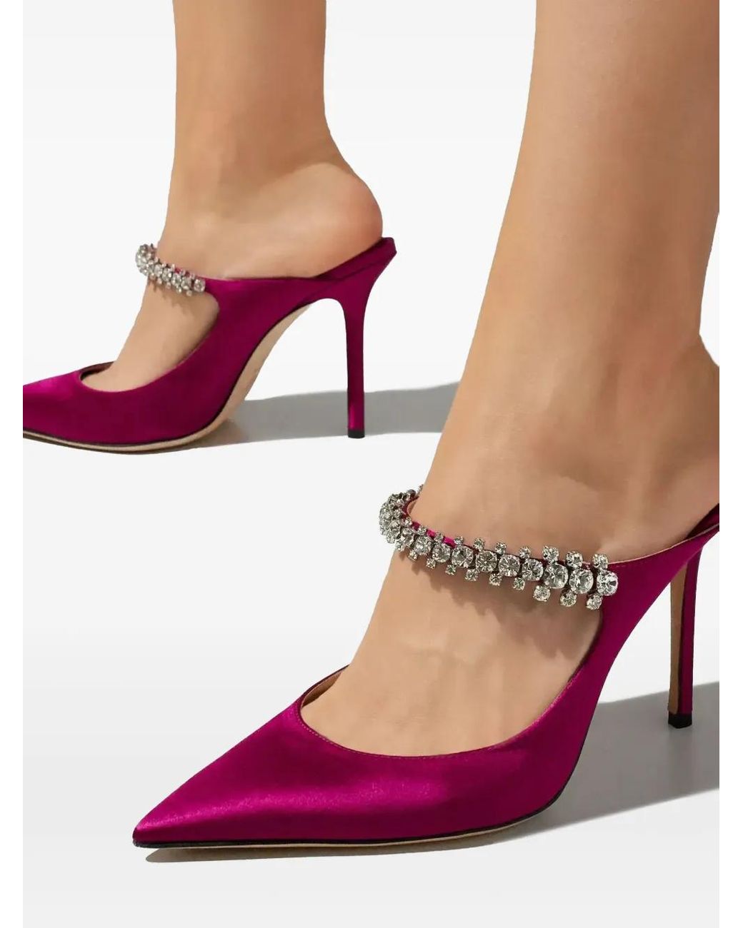 Jimmy Choo 100Mm Crystal-Embellished Pointed Mules in Pink | Lyst