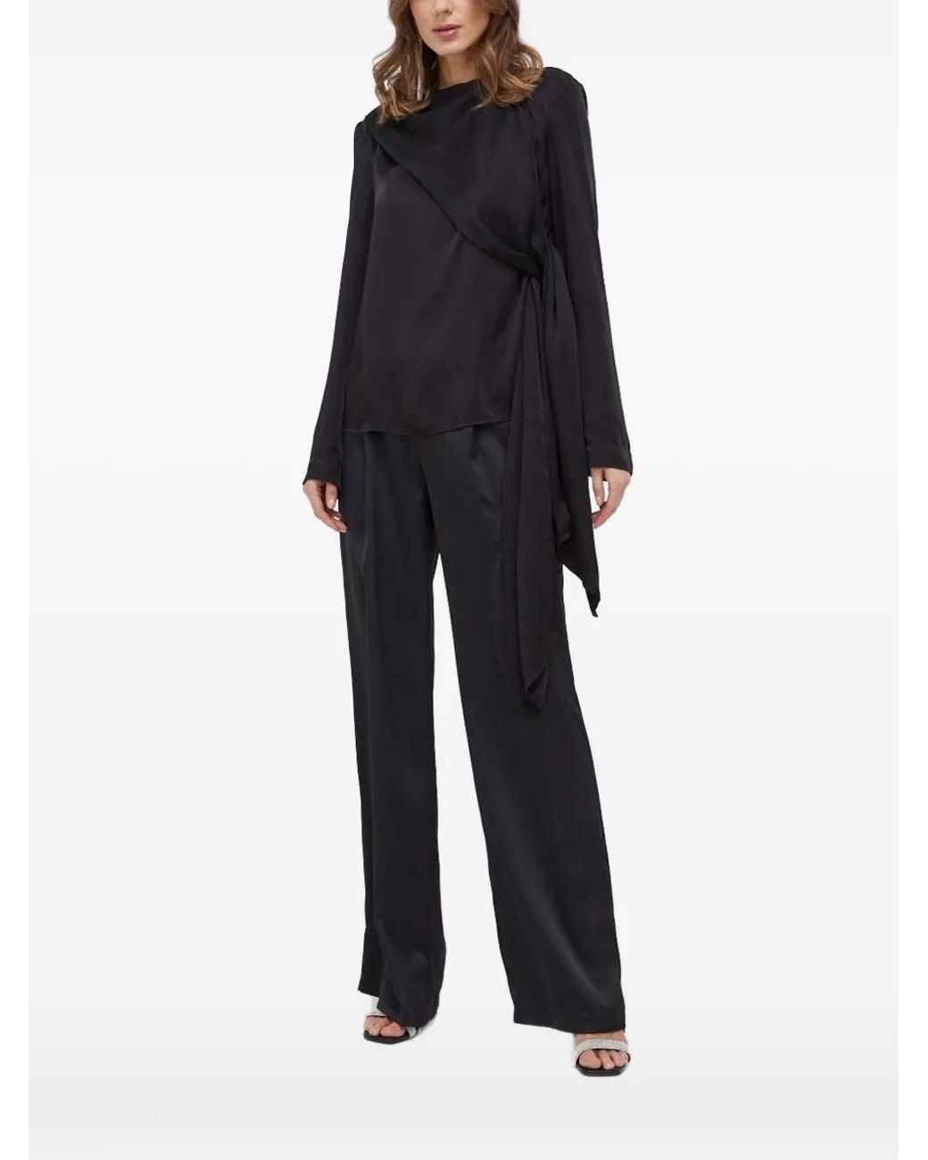 Bardot Black Draped Tie-Front Blouse
