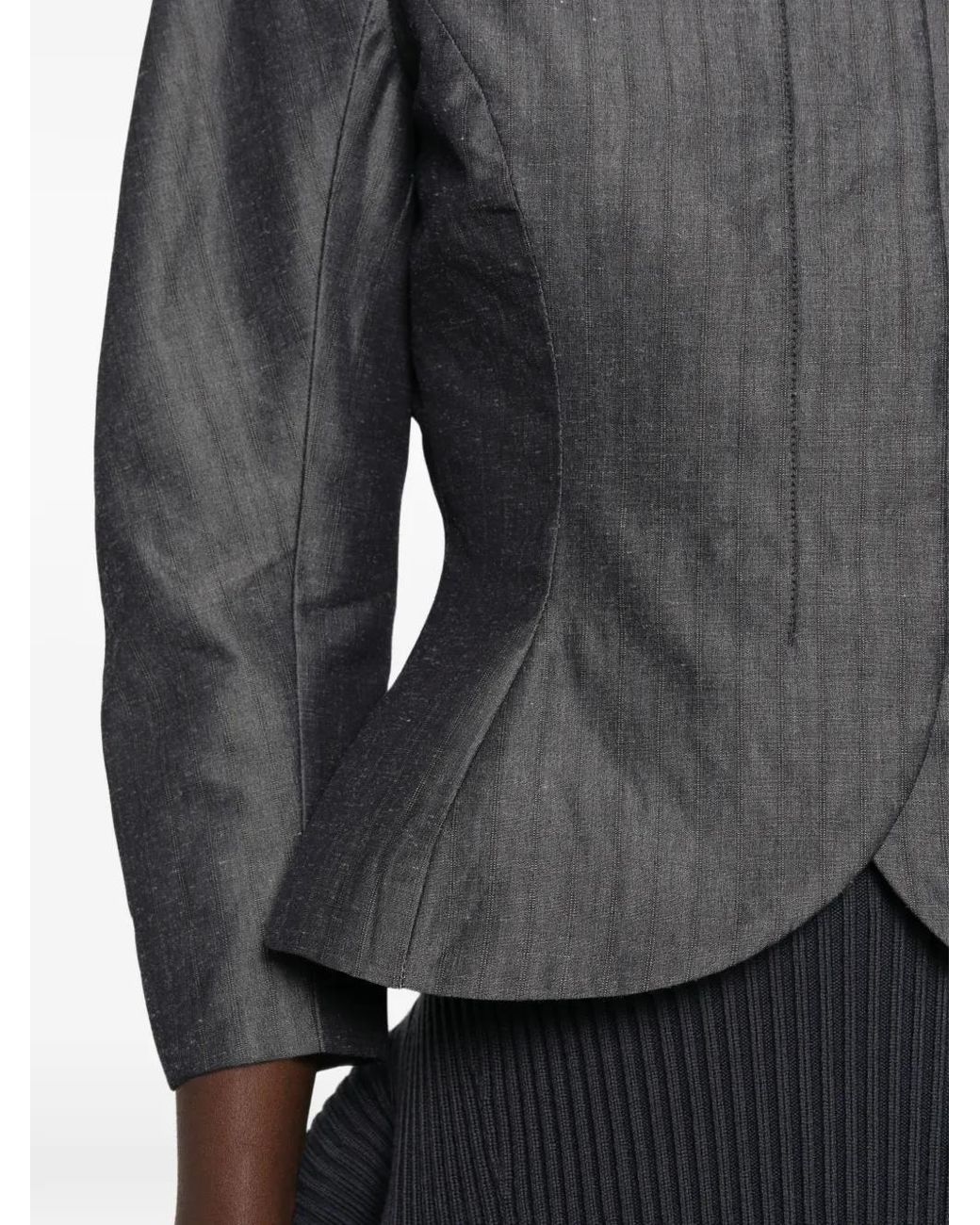 Jacquemus Gray Pinstripe-Pattern Peplum Jacket