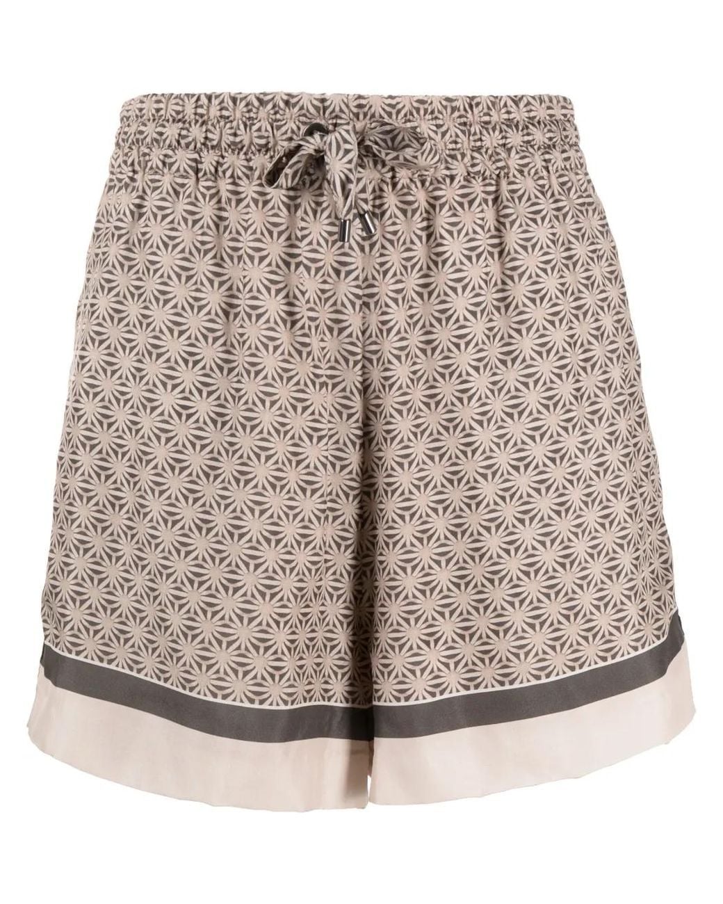Brunello Cucinelli Natural Graphic-Print Silk Shorts