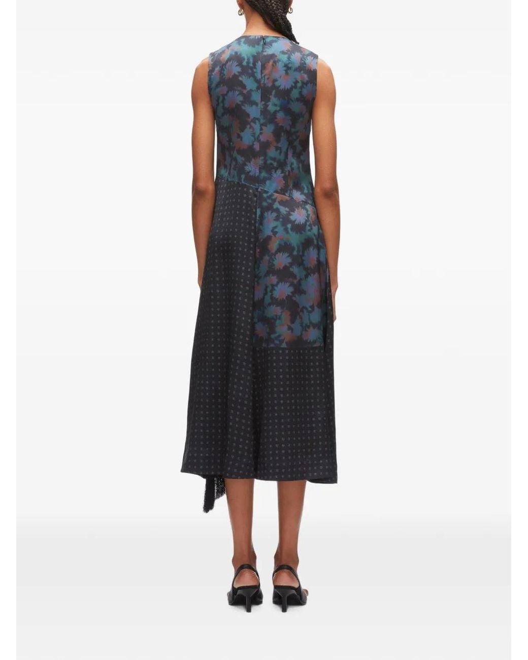 3.1 Phillip Lim Blue Desert Flower Layered Asymmetric Midi Dress