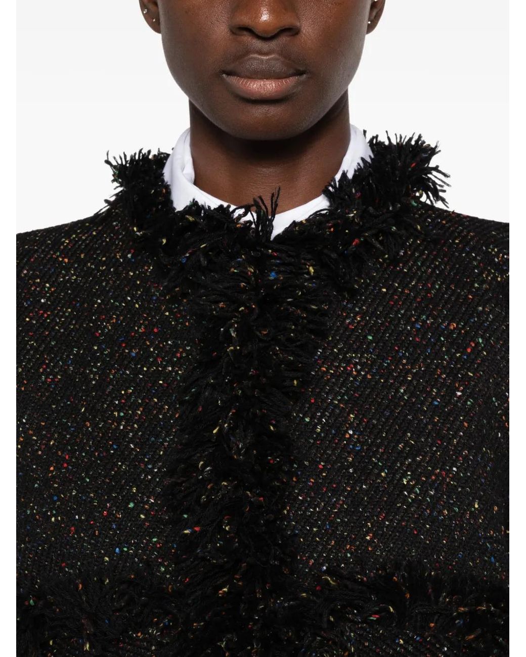 Sacai Black Veste Frangée À Effet Tweed