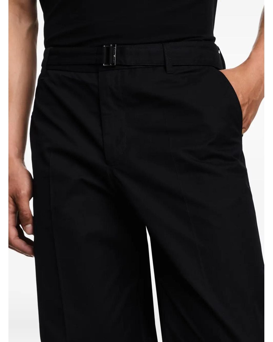 Emporio Armani Black Belted Flat-Front Trousers for men