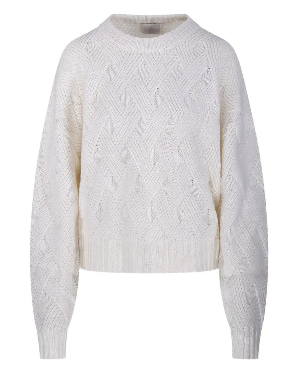 Allude White Pullover Mit Rautenmuster