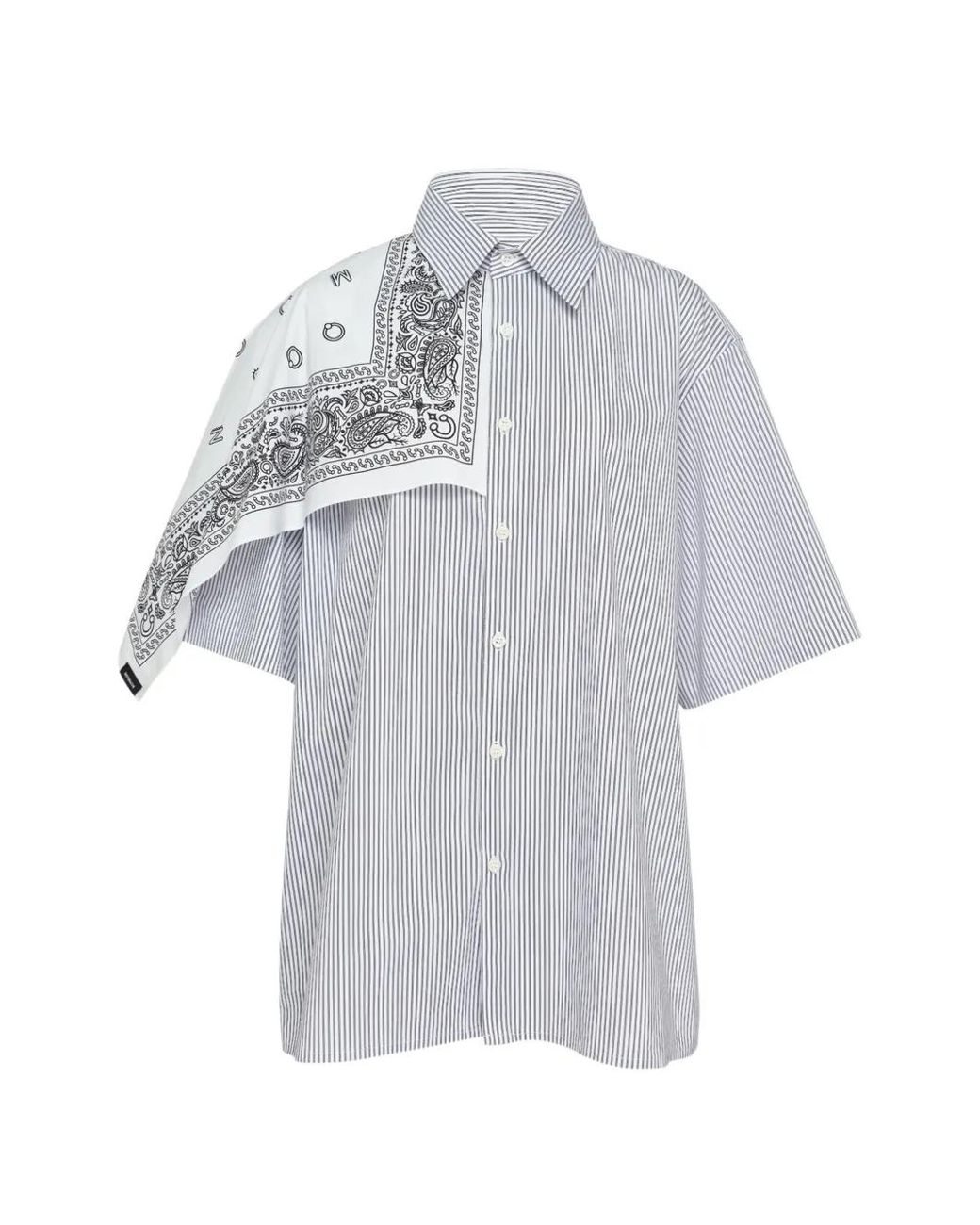 BONBOM Gray Bandana-Detail Striped Shirt