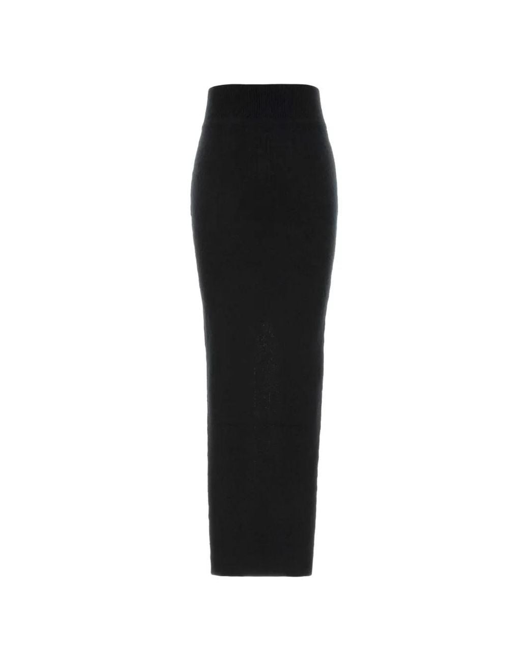 Rick Owens Black Ribbed-Knit Slit Maxi Skirt