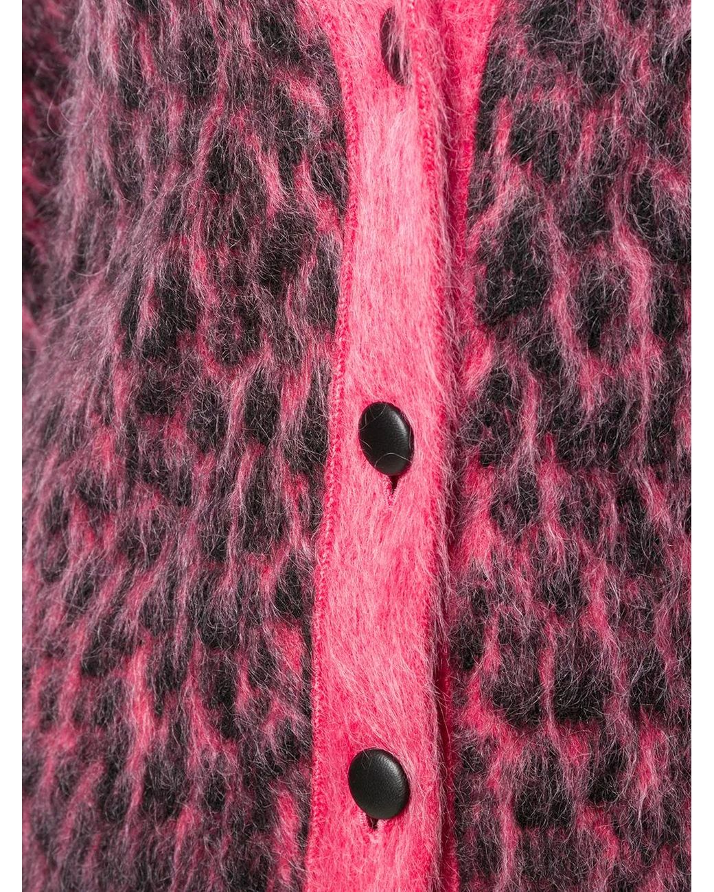 Saint Laurent Pink Brushed Leopard-print Wool Cardigan