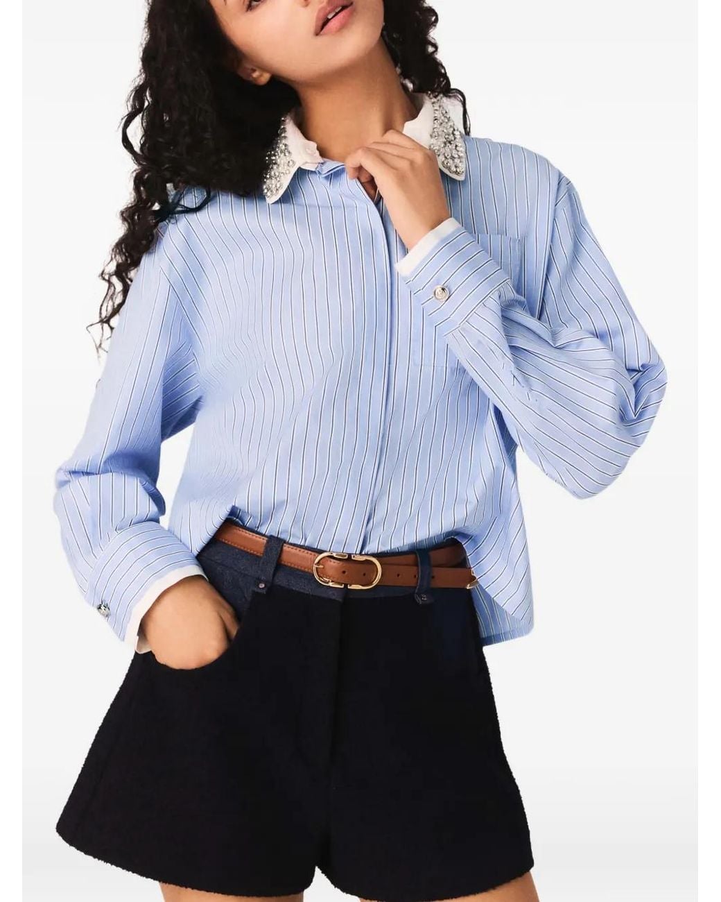 Maje Blue Shirt With Removable Jewel Collar