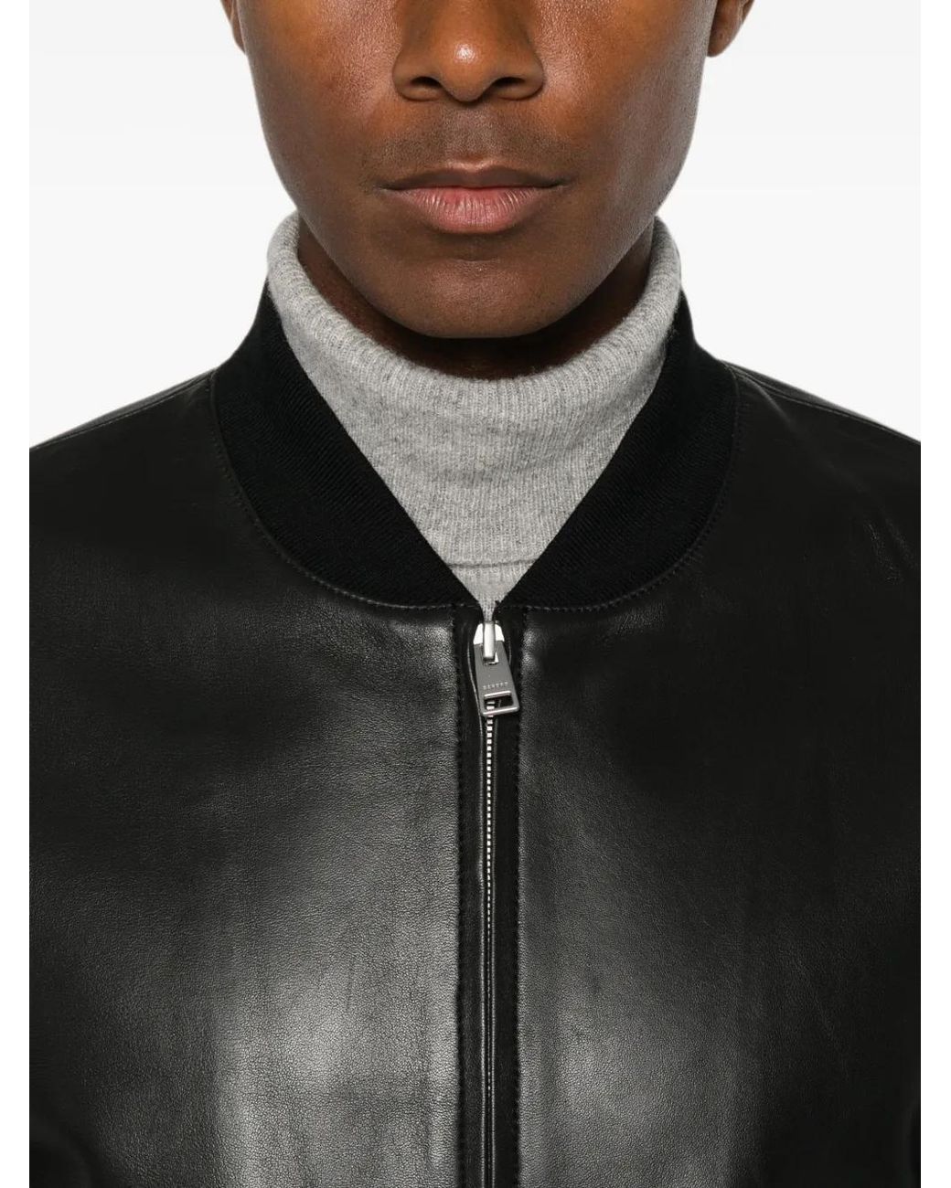 Sandro Black Veste En Cuir À Fermeture Zippée for men