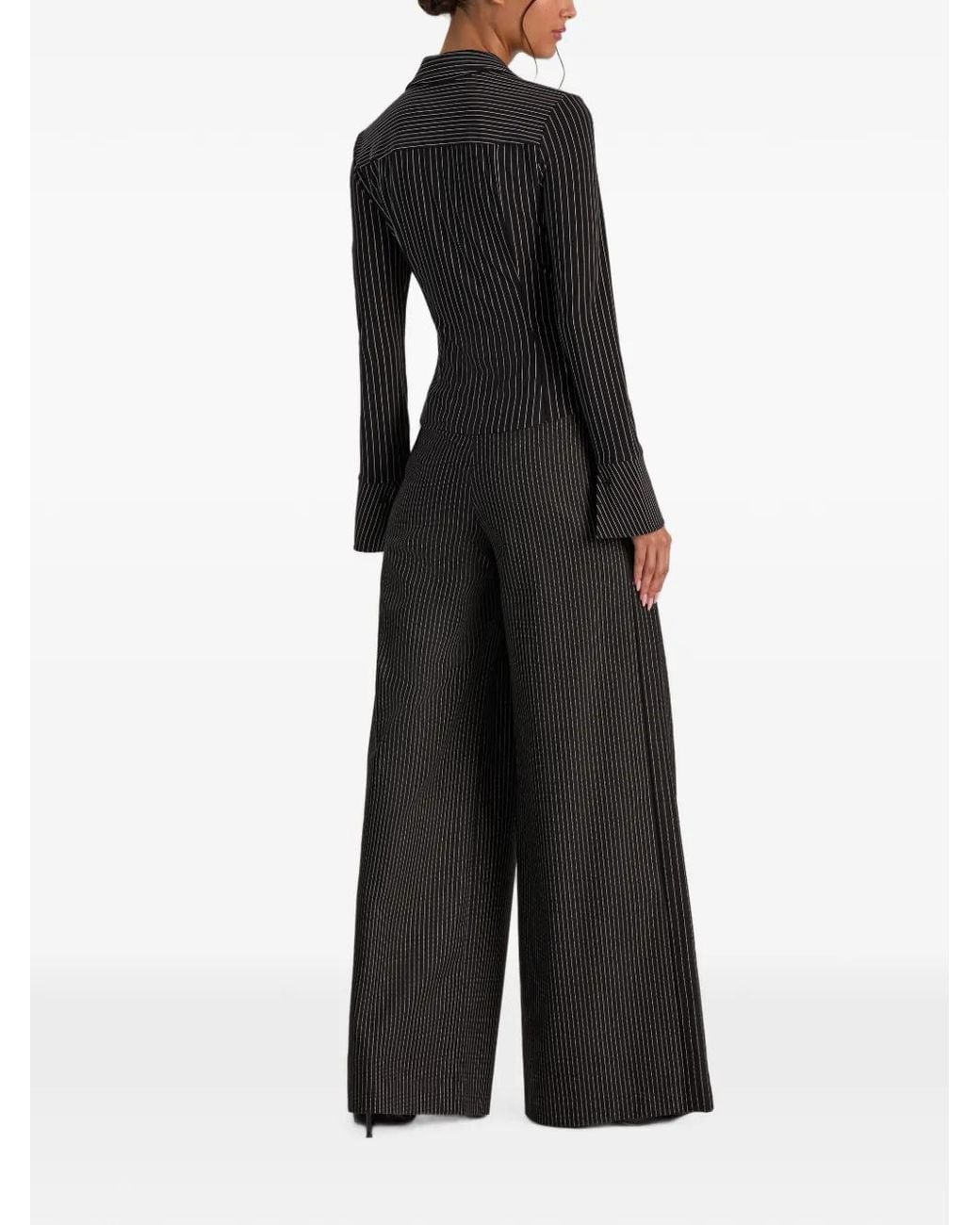 Alice + Olivia Black Blouse Freya Boutonnée À Fines Rayures
