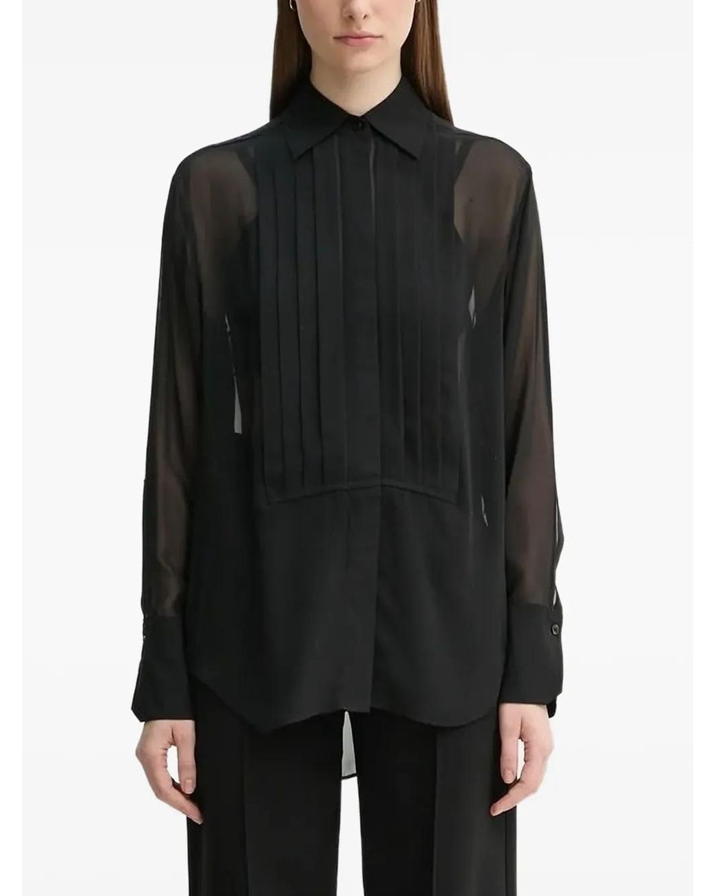 A.L.C. Black Pleated Sheer-Effect Blouse