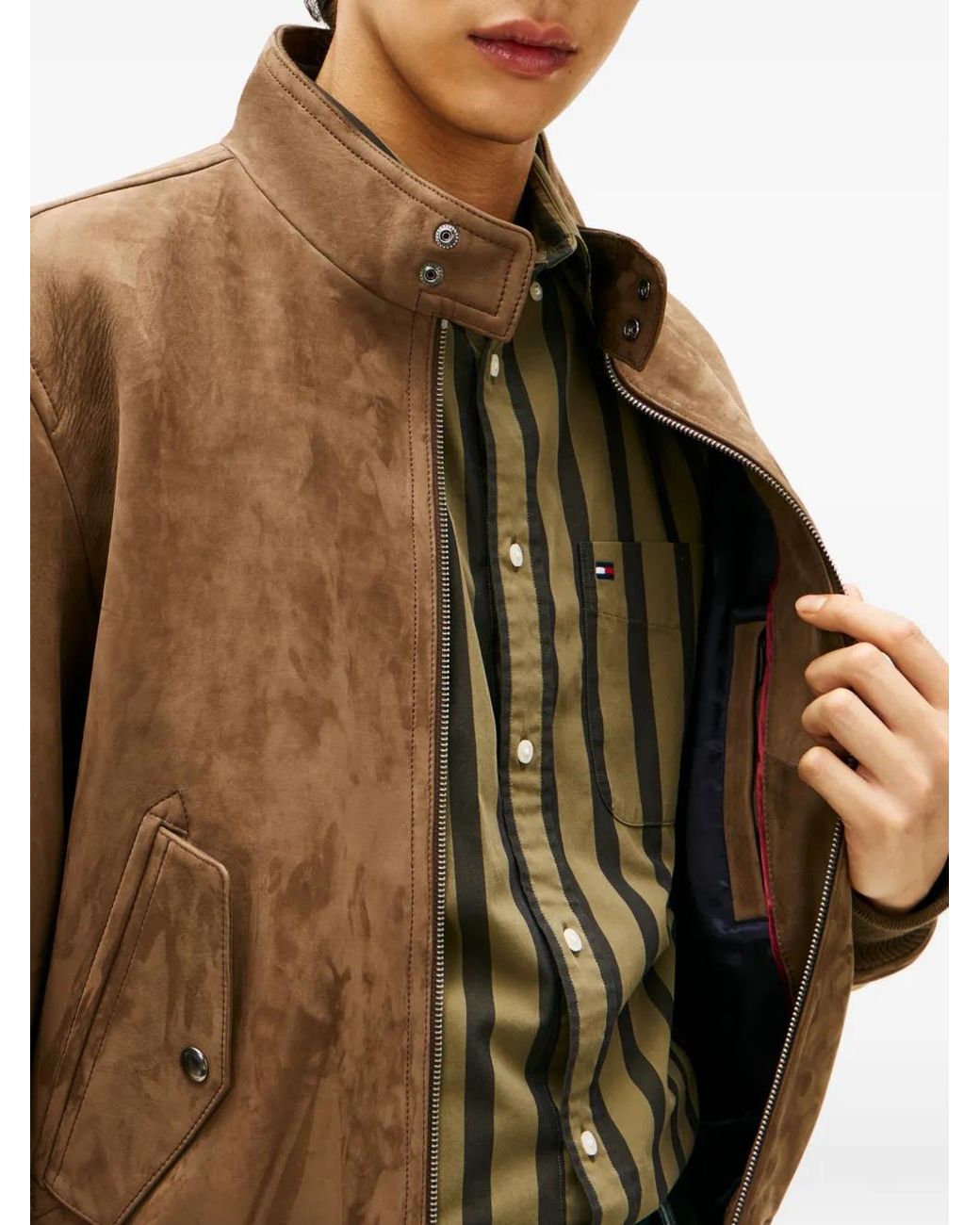 Tommy Hilfiger Brown Zipped Leather Jacket for men