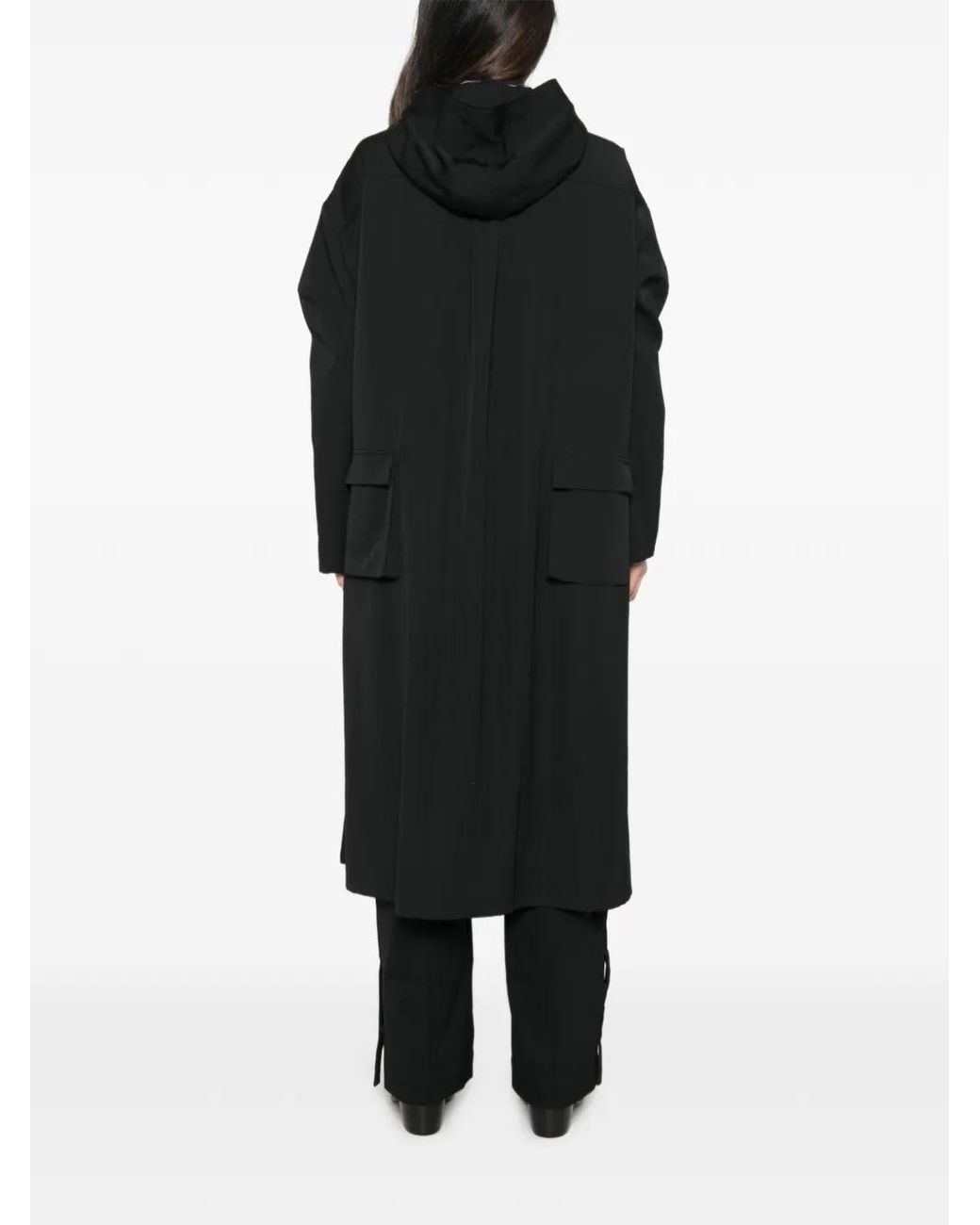 Yohji Yamamoto Black Manteau Long À Capuche