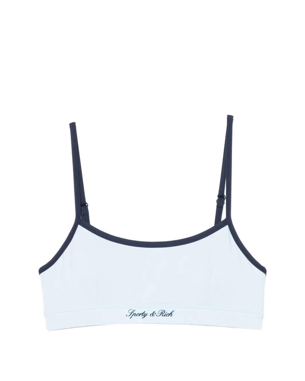 Sporty & Rich White Logo-Print Contrast-Trim Sports Bra