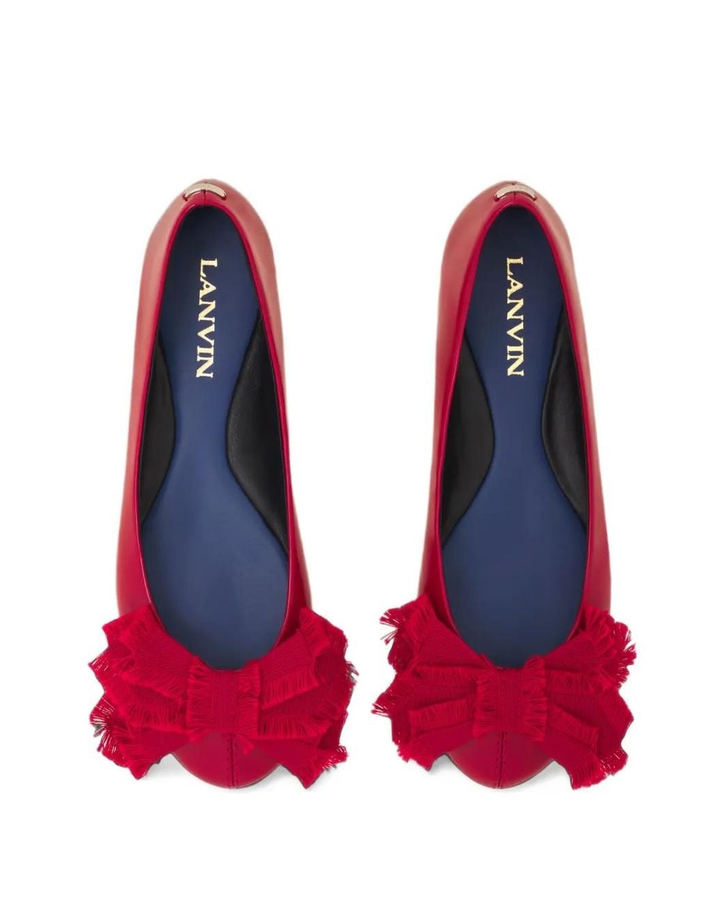 Lanvin Red Bow-Detail Patent Leather Ballet Flats