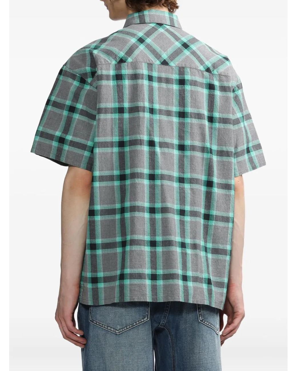 Neighborhood Blue Checked Patch-Pocket Shirt for men