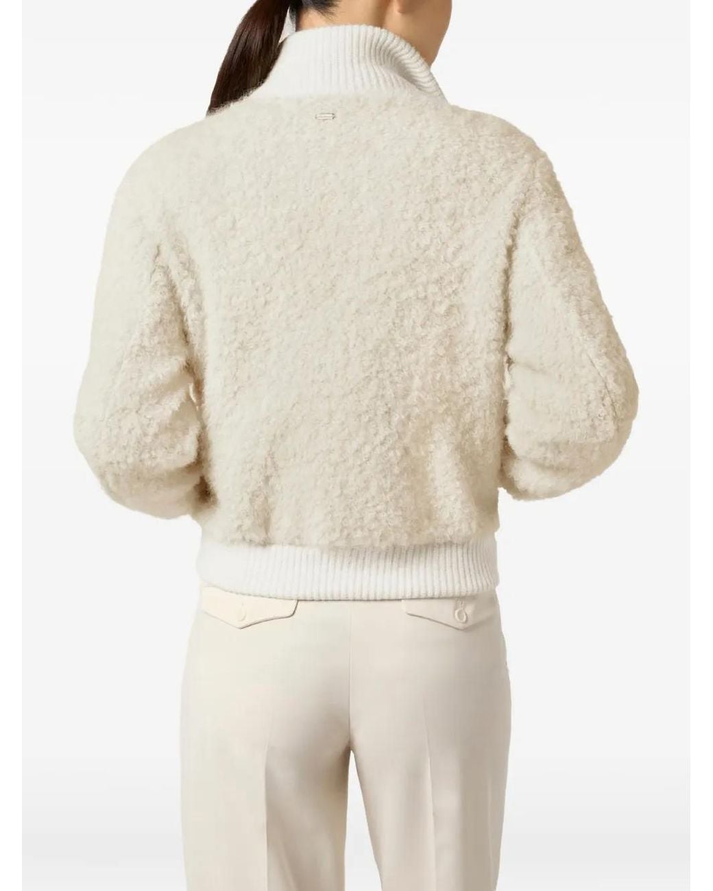 Paul & Shark White Bouclé-Knit Panelled Bomber Jacket
