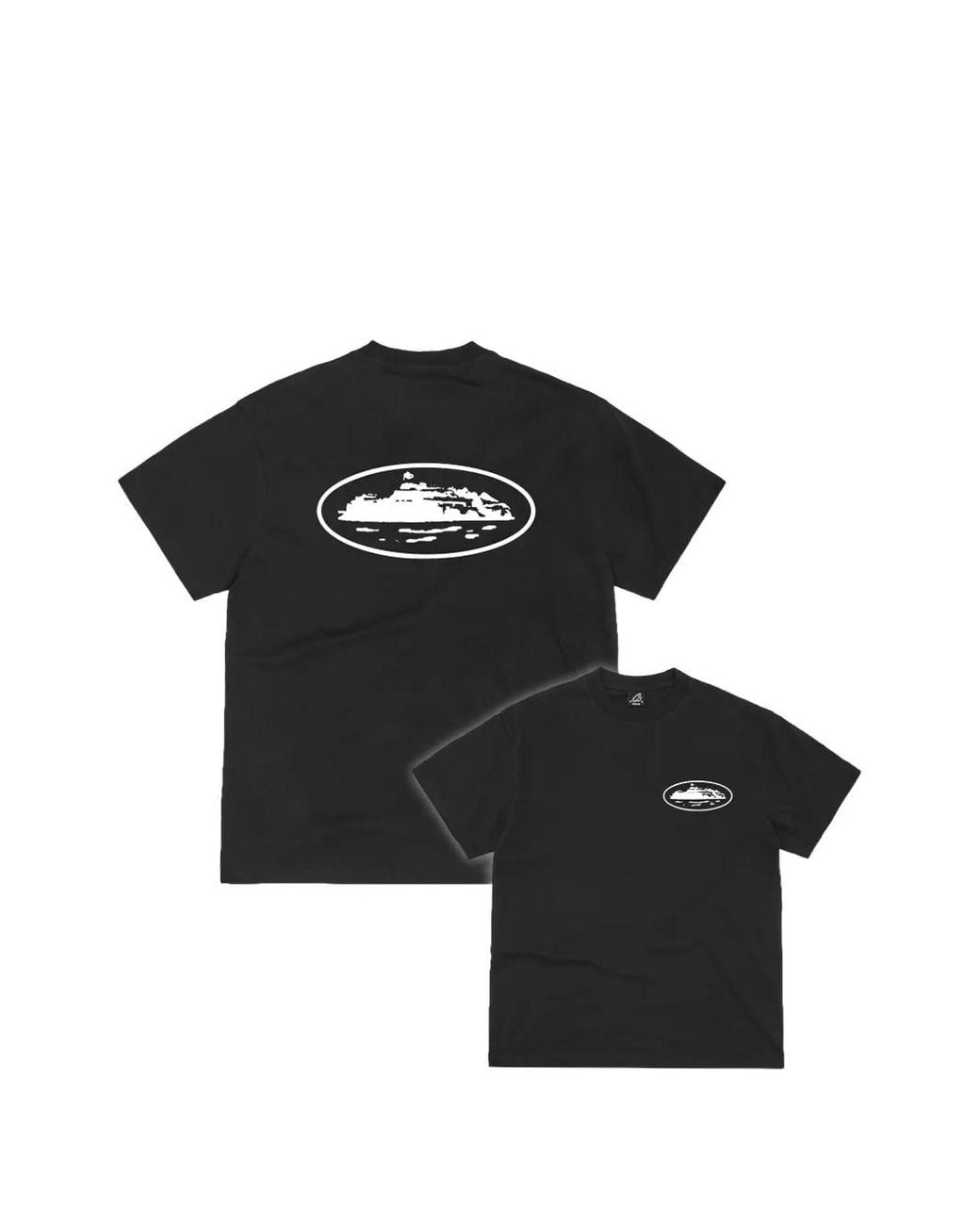 corteiz Black Og Island Logo-Print T-Shirt for men