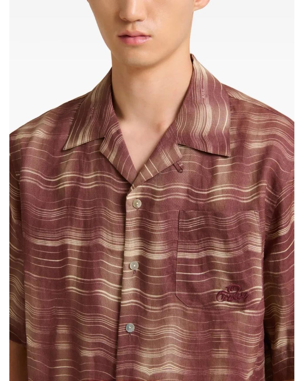 Marni Brown Ramie Bowling Shirt With Carousel Print for men