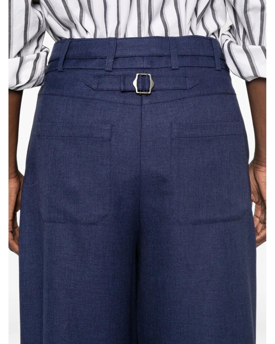MAISON 123 Blue Belted Wide-Leg Trousers