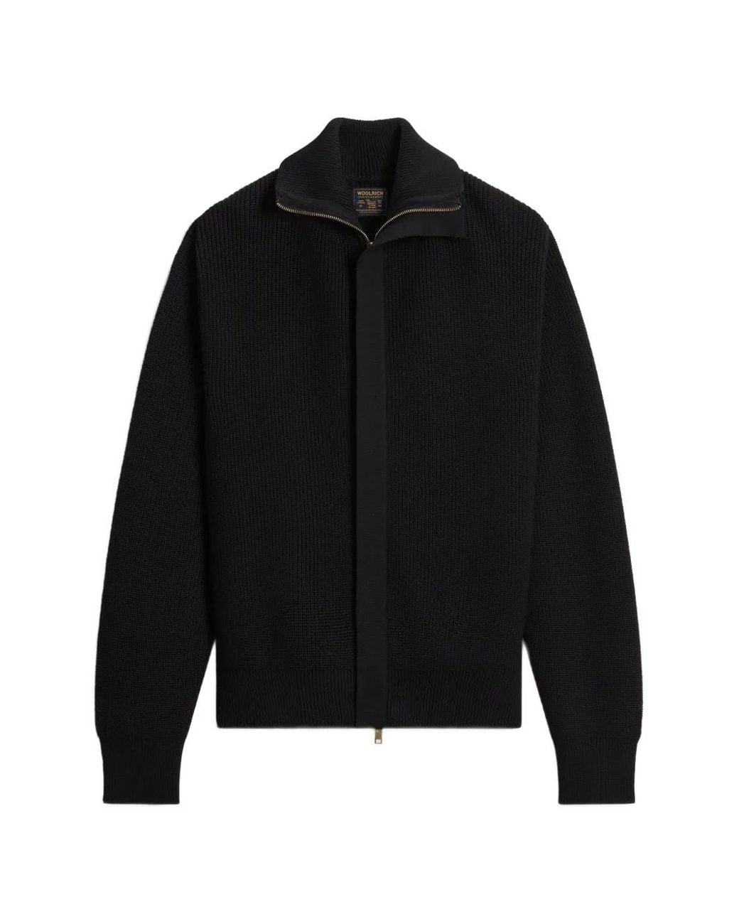 Woolrich Black Ribbed-Knit Zip-Up Cardigan for men