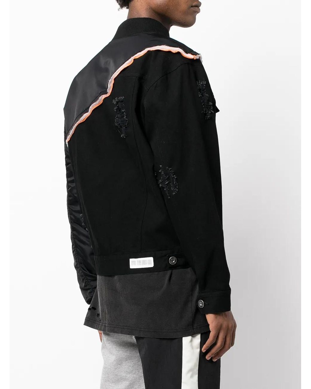 Mostly Heard Rarely Seen Black Patchwork Panelled Denim Jacket for men