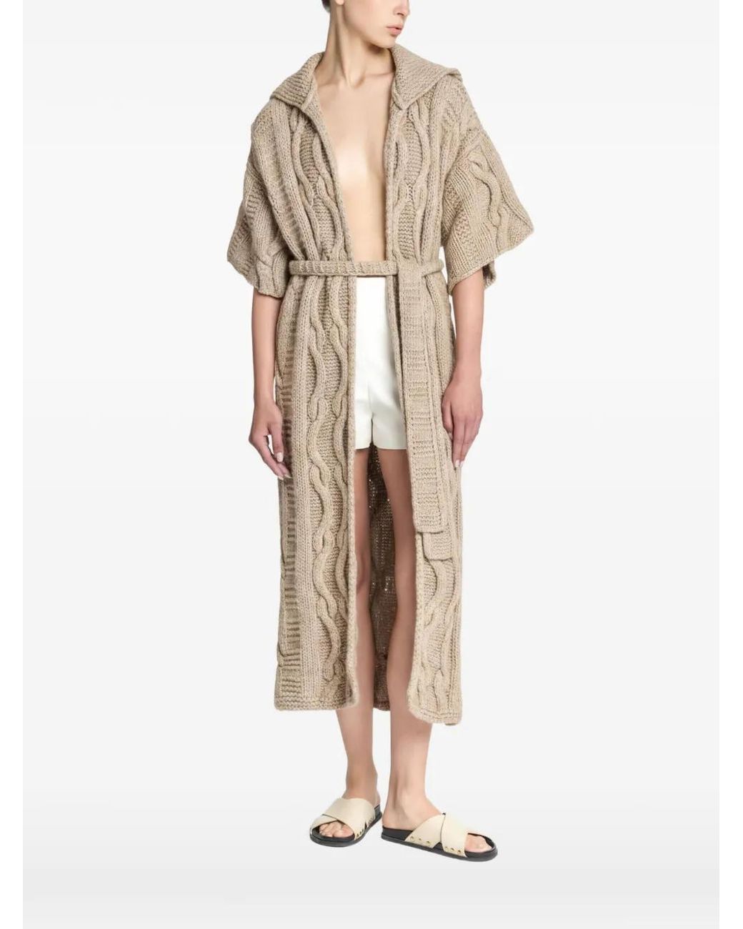 Malo Natural Cable-Knit Hooded Coat