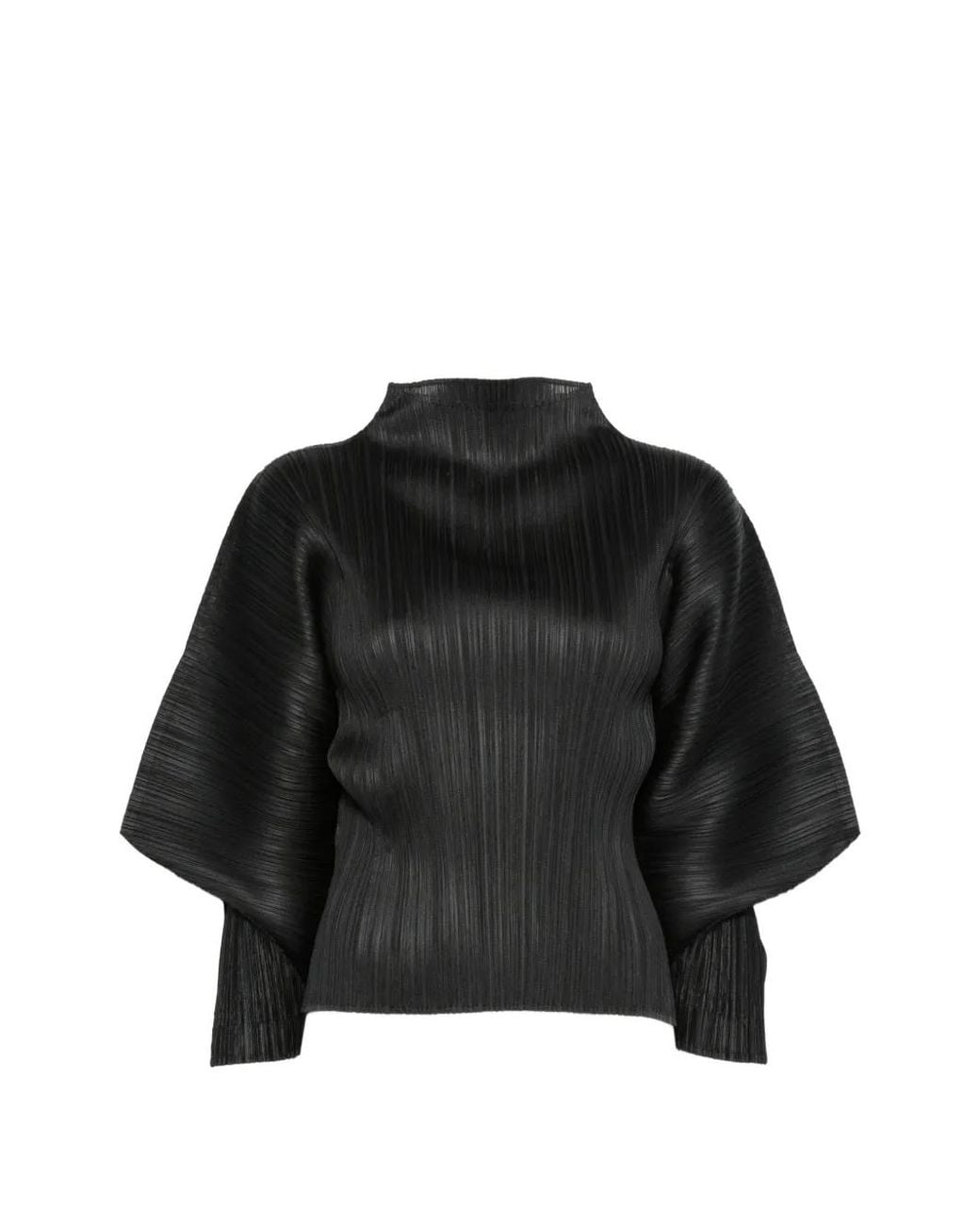 Pleats Please Issey Miyake Black Plissé-Effect Batwing-Sleeve Top