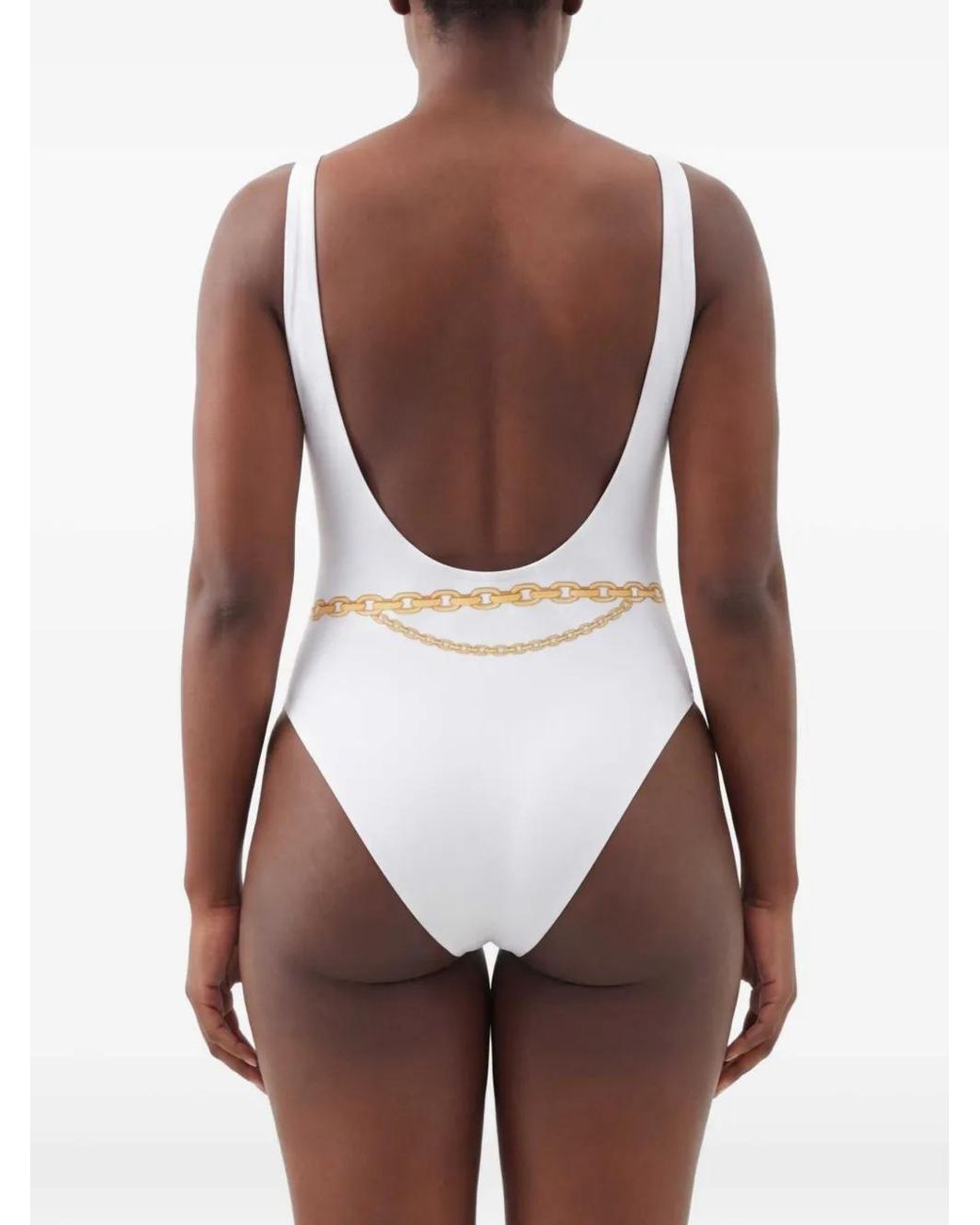 Versace White One-Piece Swimsuit With Chain Print