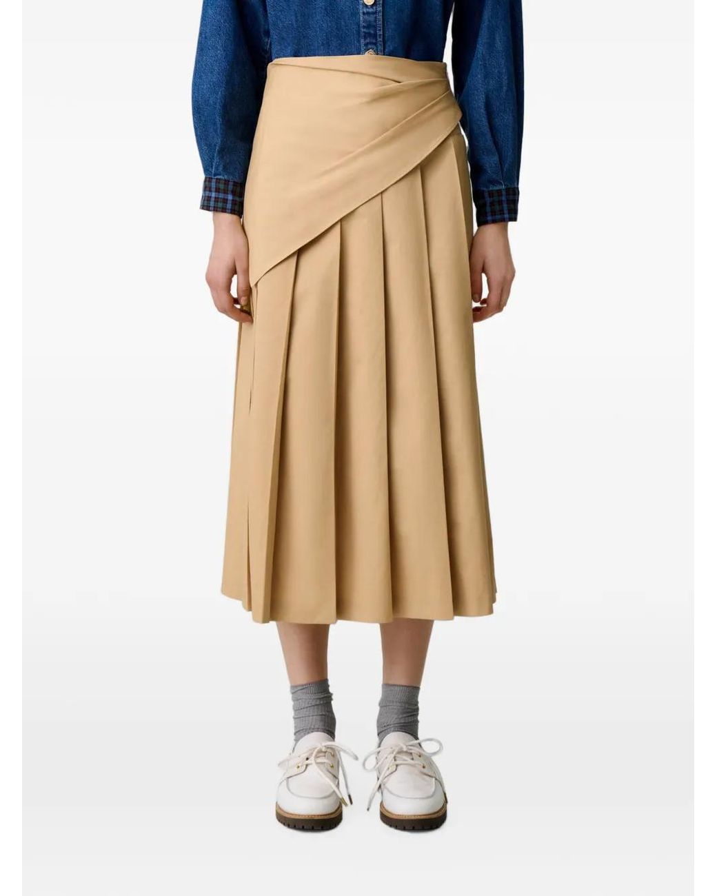 Claudie Pierlot Natural Pleated Midi Skirt