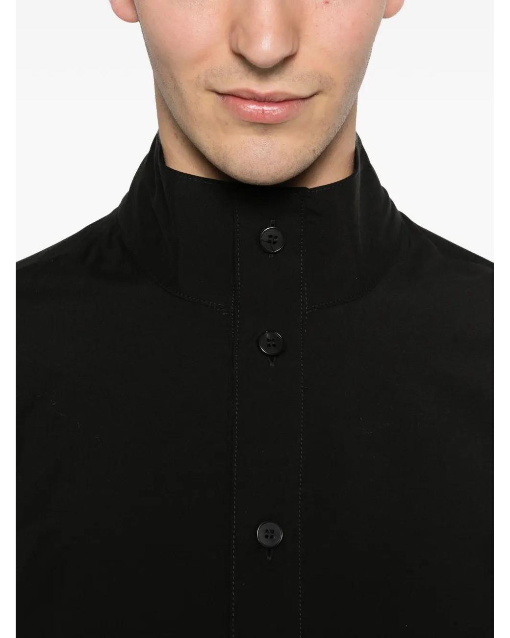 Low Brand Black High-Neck Button-Up Jacket for men