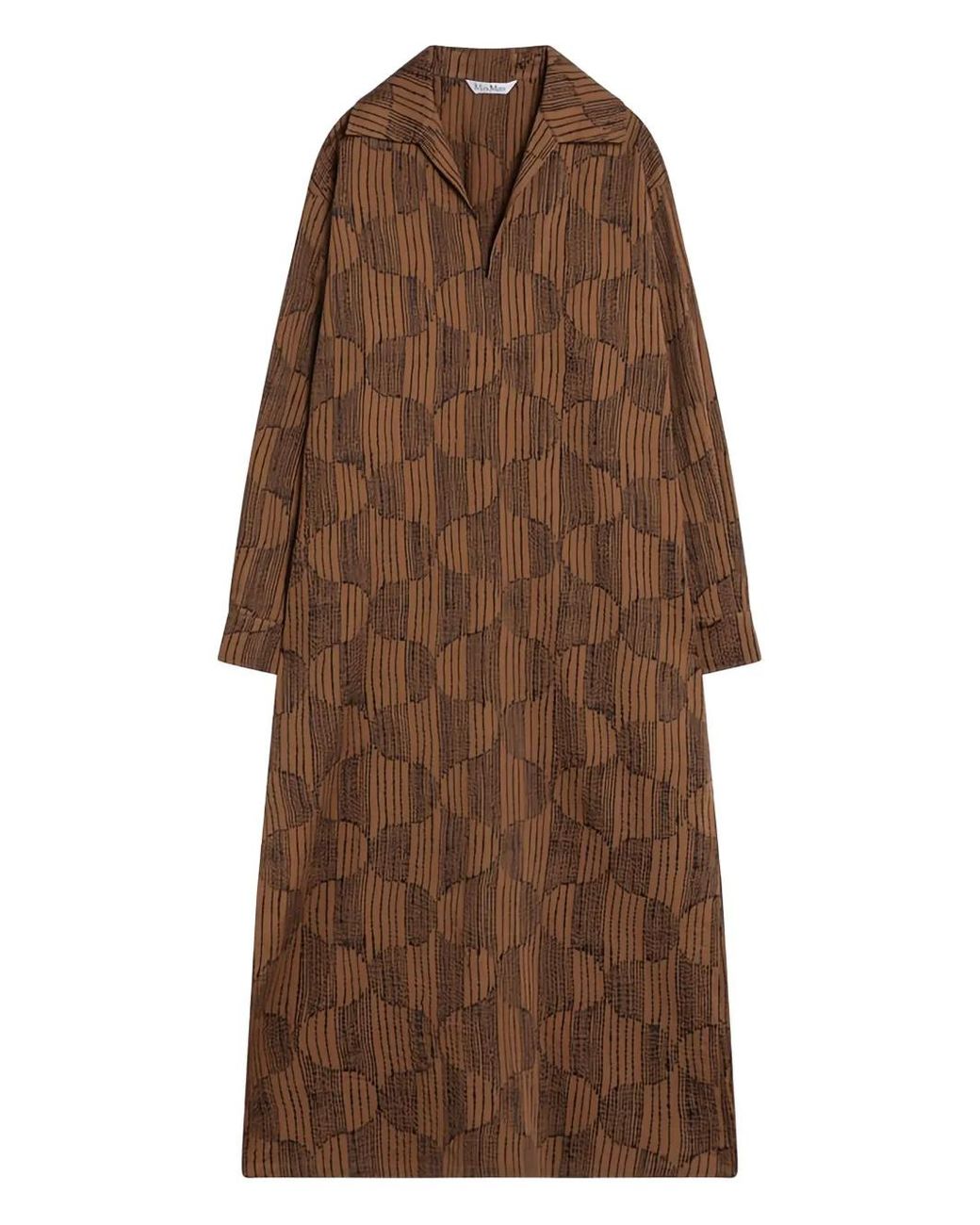 Max Mara Brown Geometric-Print Shirt Midi Day Dress