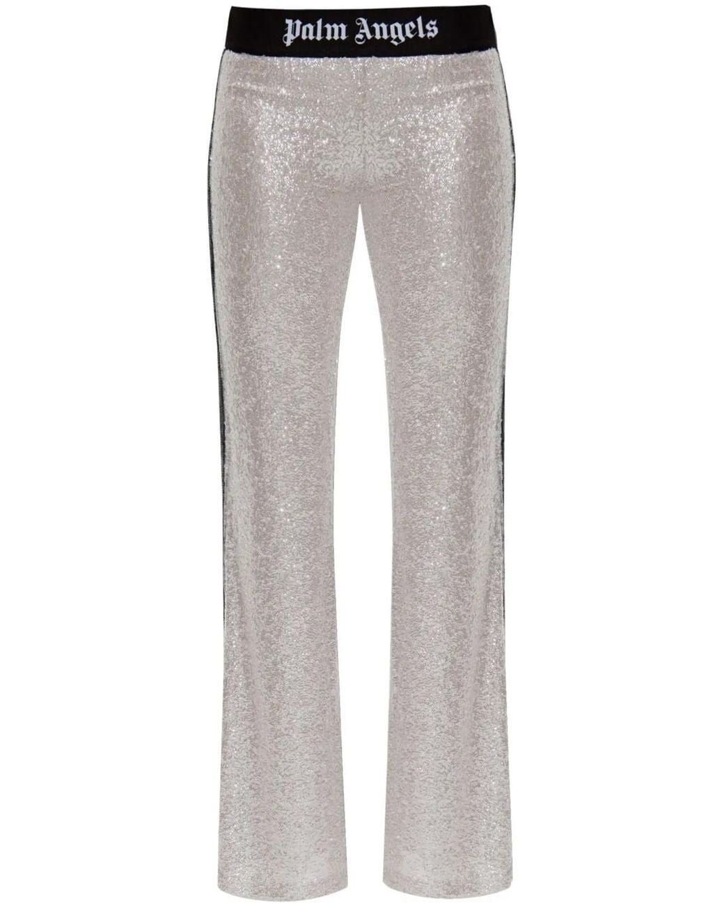 Palm Angels Gray Sequin-Embellished Trousers