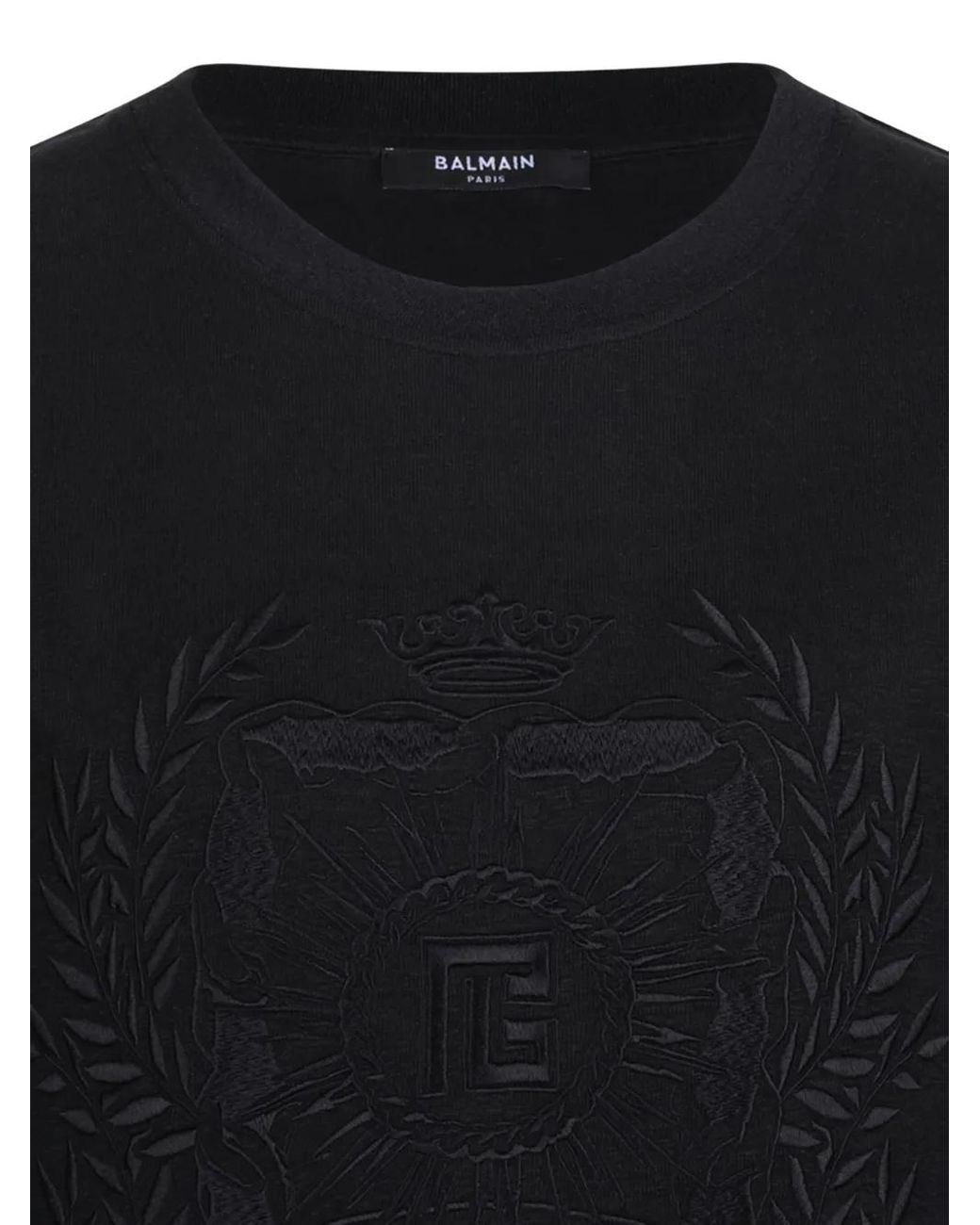 Balmain Black Crest Embroidered T-Shirt for men
