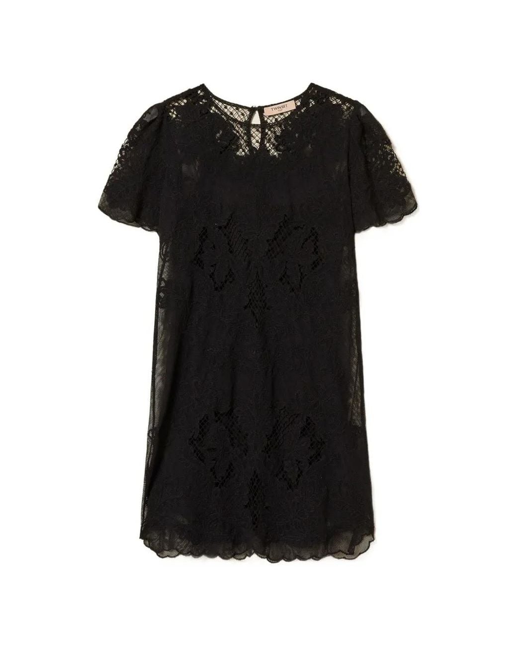 Twinset Black Short Muslin Dress With Embroidery