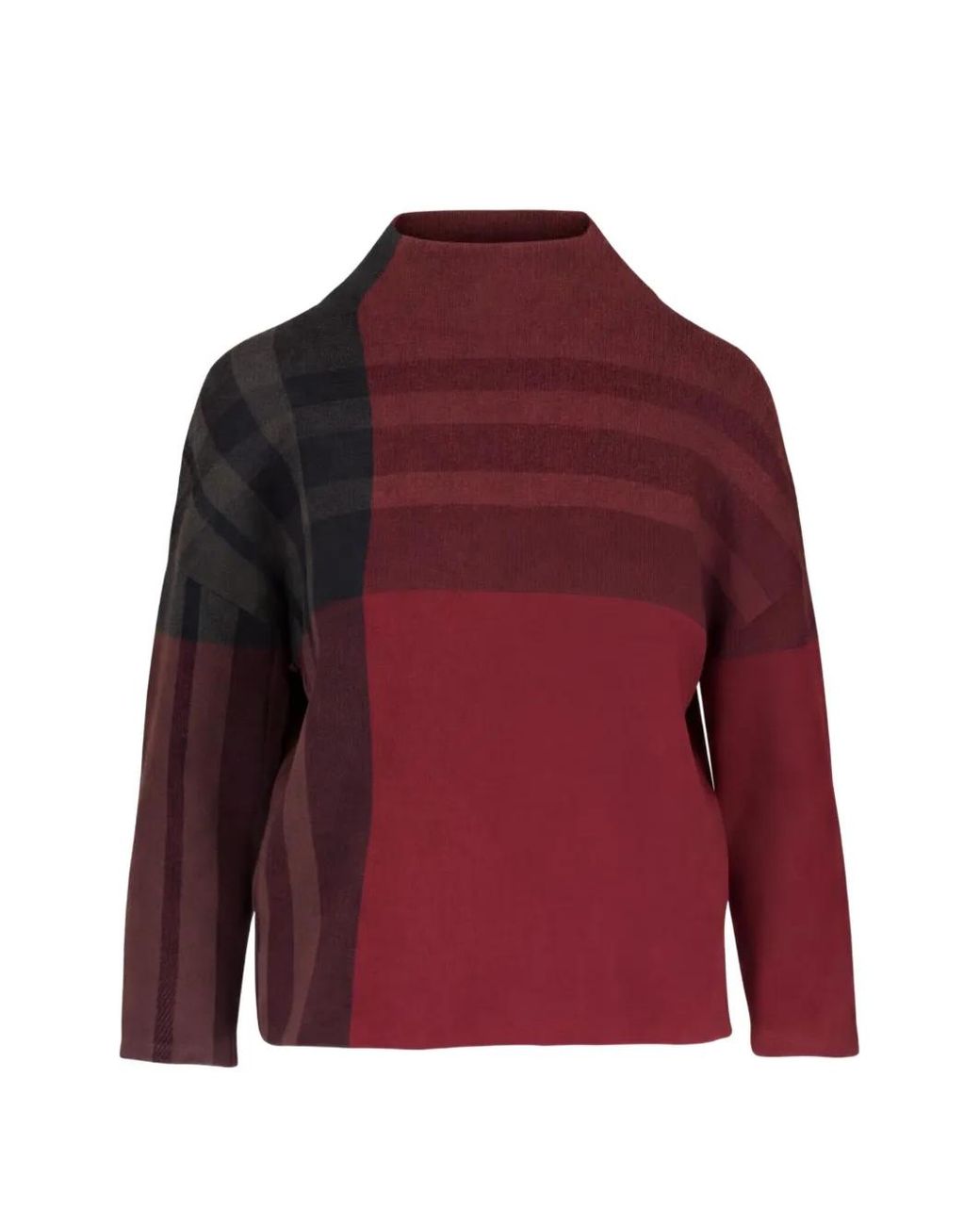 Akris Punto Red Check-Pattern High-Neck Sweater