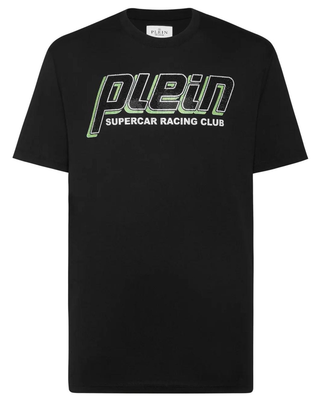 Philipp Plein Black Strass Racing Club T-Shirt for men