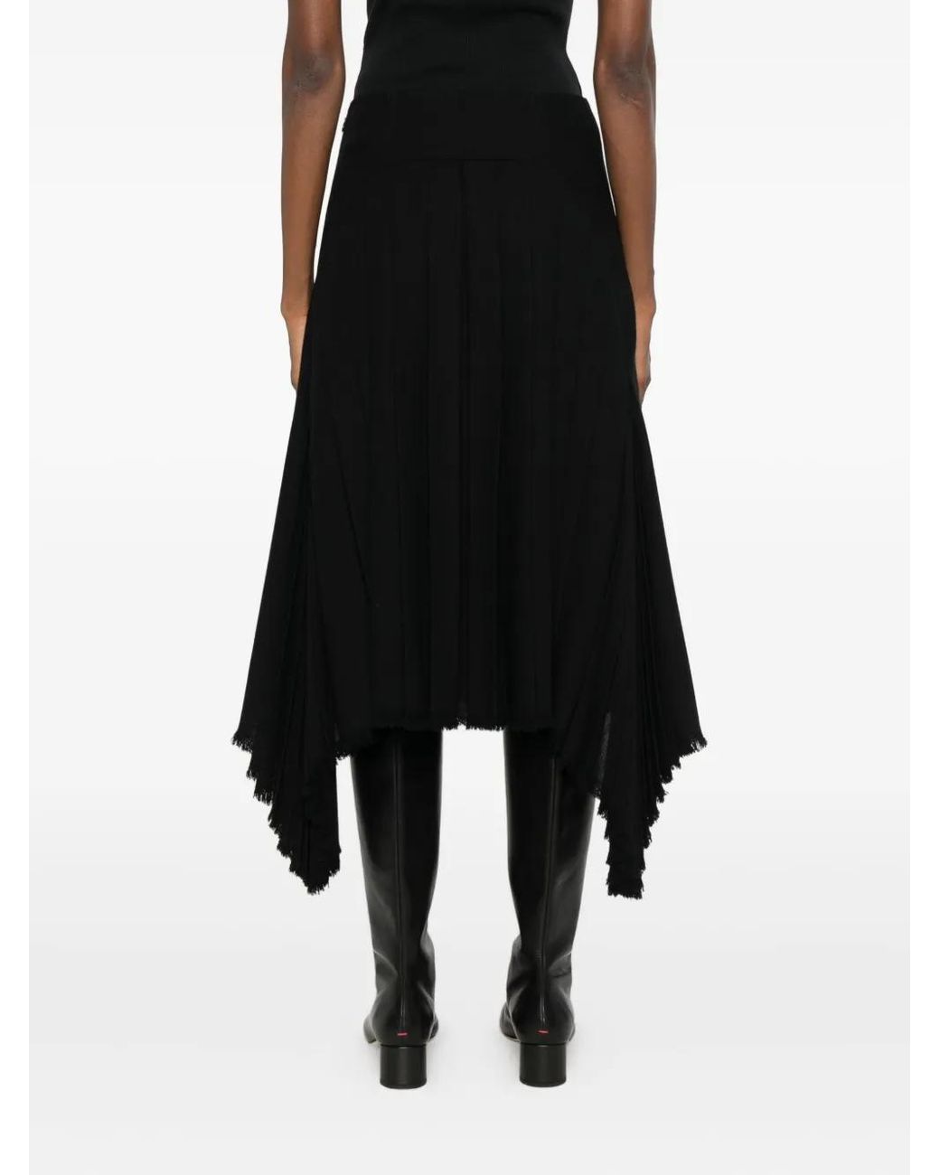 Jil Sander Black Pleated Frayed Skirt
