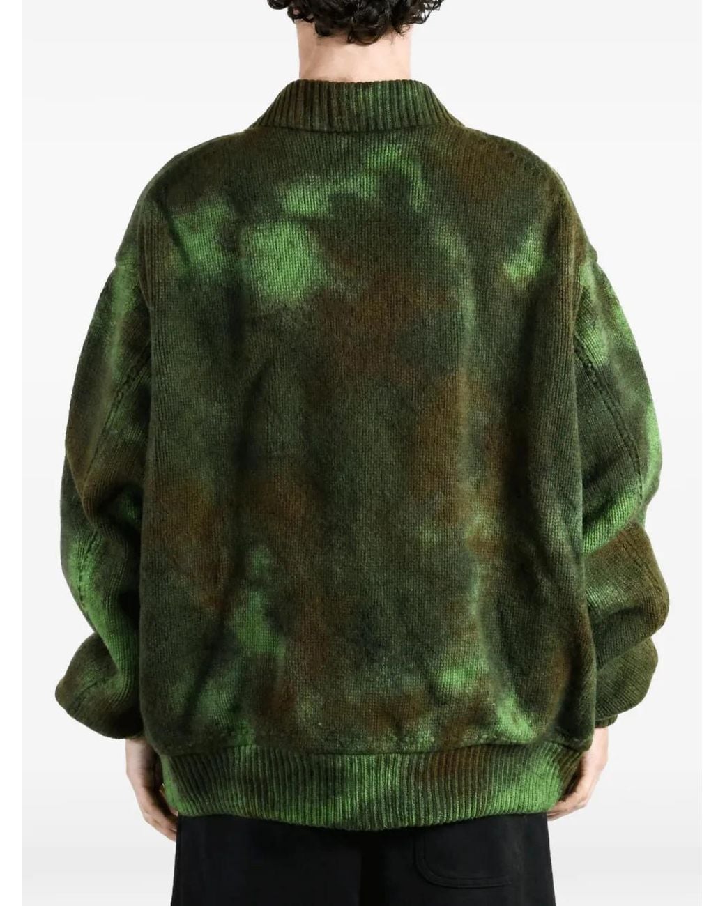 vowels Green Tie-Dye Knitted Jacket for men