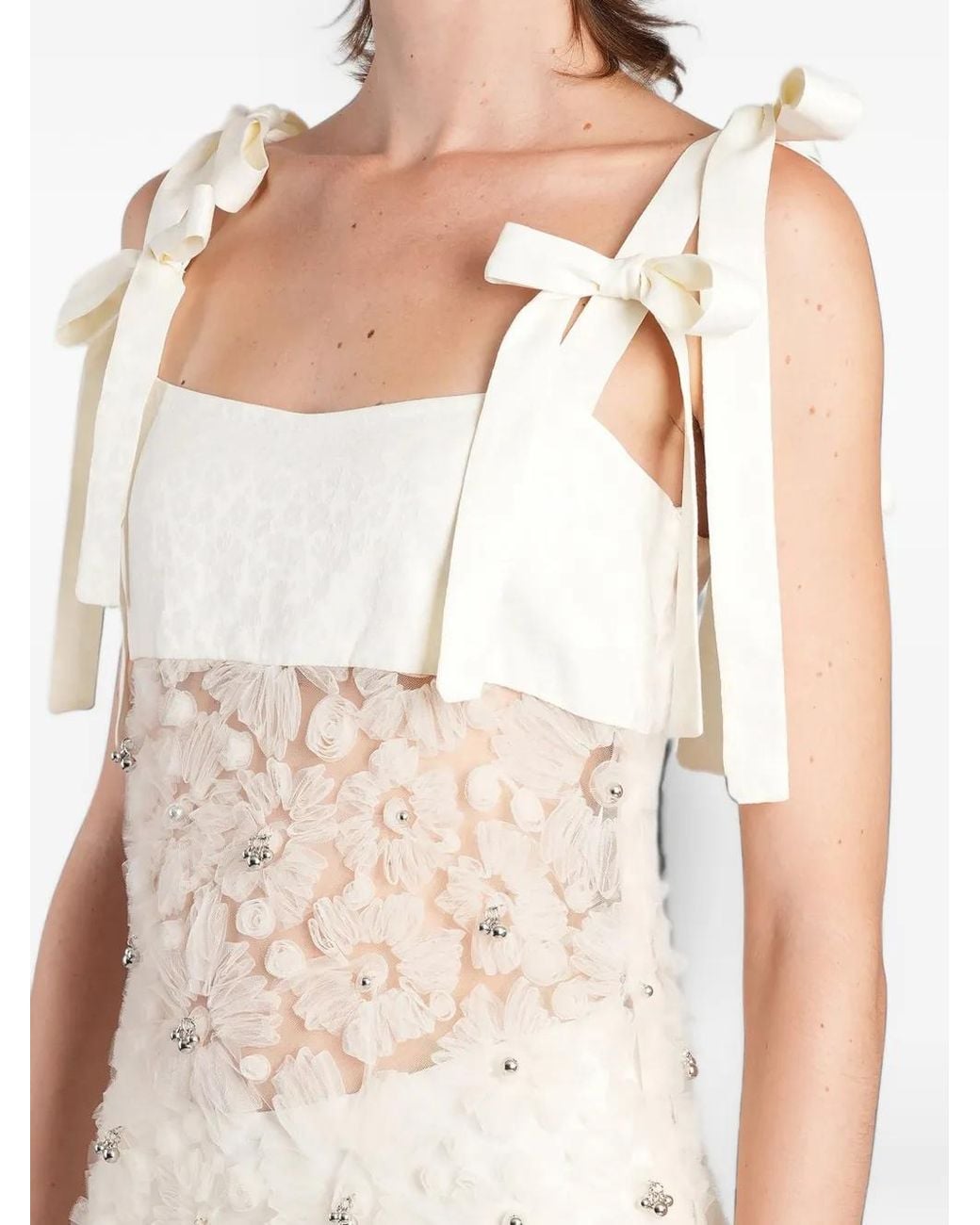 Siedres Natural Tallula Floral-Appliqué Bow-Detail Dress