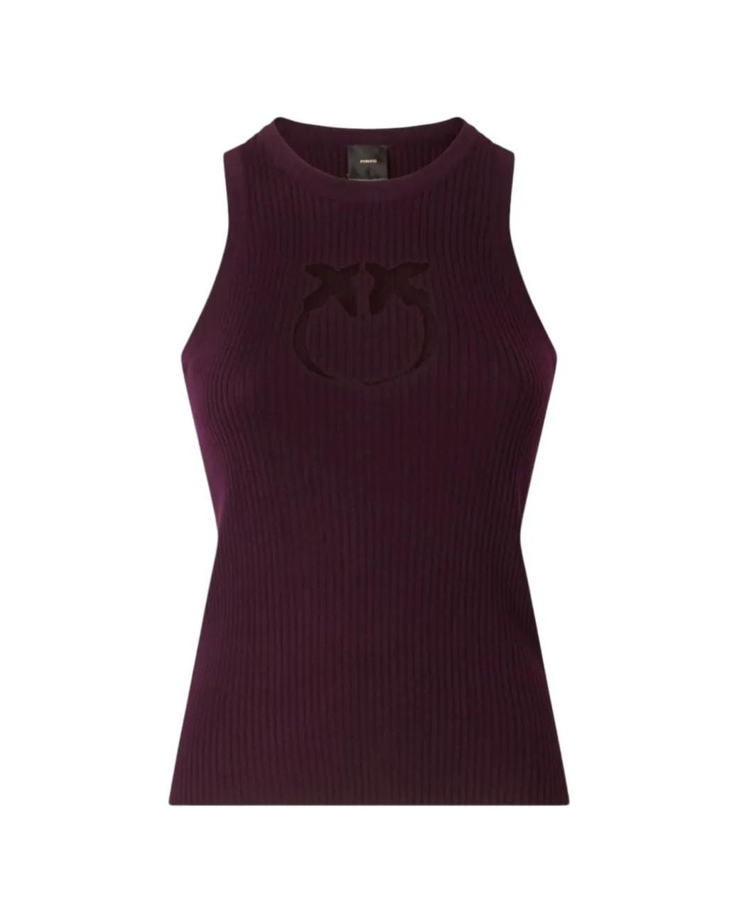 Pinko Purple Ribbed Top With Sheer Love Birds Logo