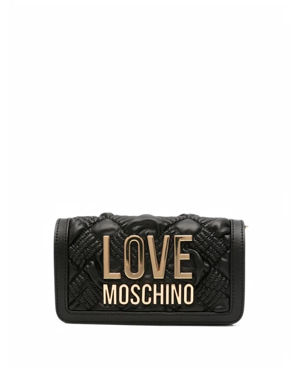 Love Moschino Black Logo-Plaque Quilted Clutch Bag