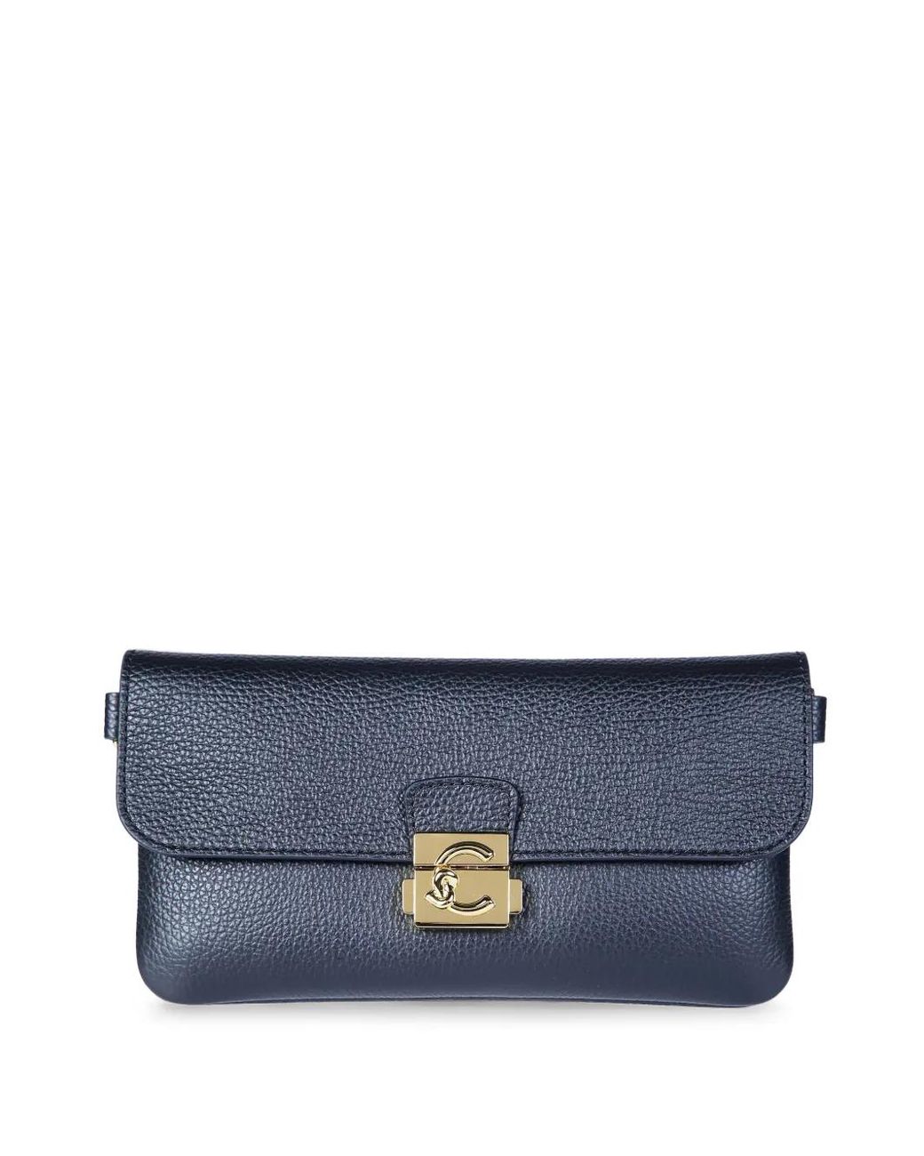 Coccinelle Blue C-Me Lock Grained Leather Shoulder Bag