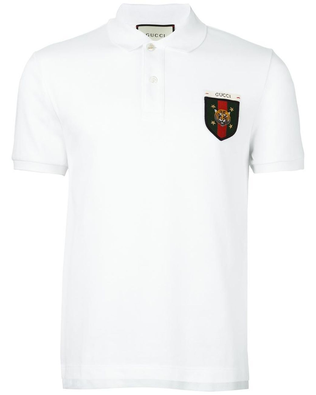 Gucci Web Tiger Crest Polo Shirt in White for Men | Lyst