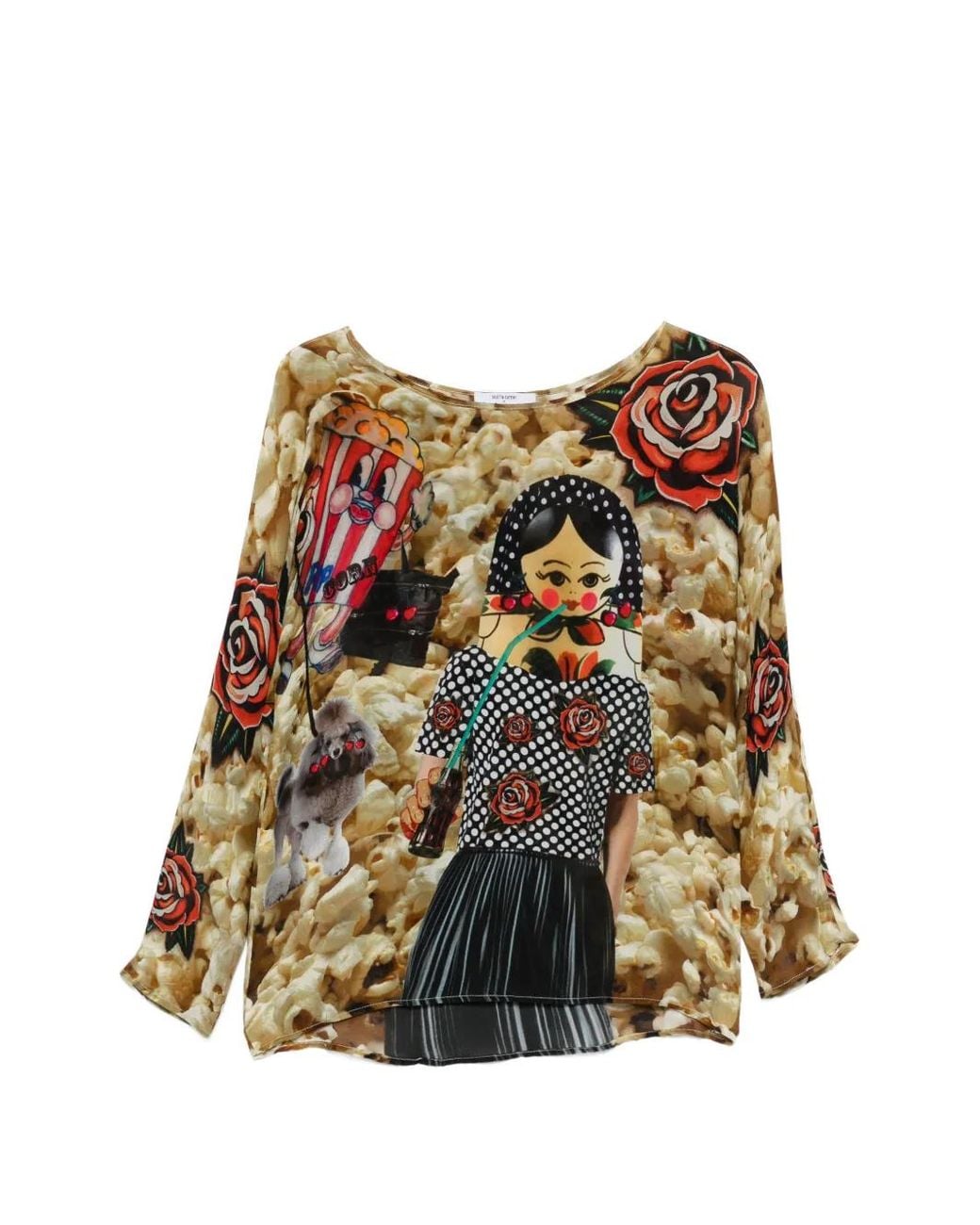 The Artistylist Natural Popcorn-Print Graphic-Print Blouse