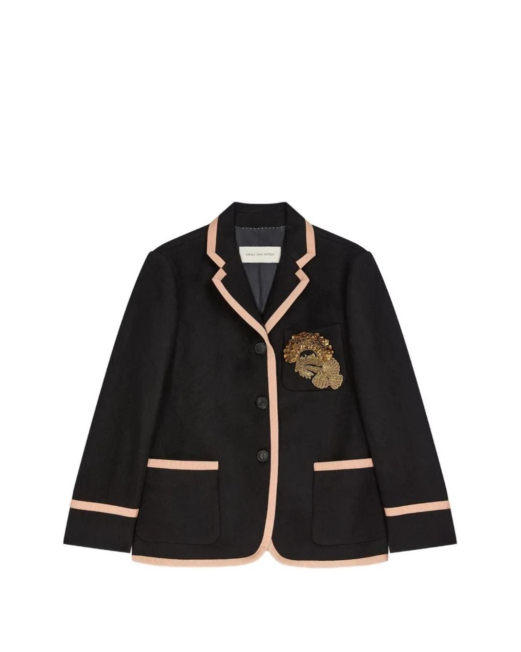 Dries Van Noten Black Embroidered Wool Blazer