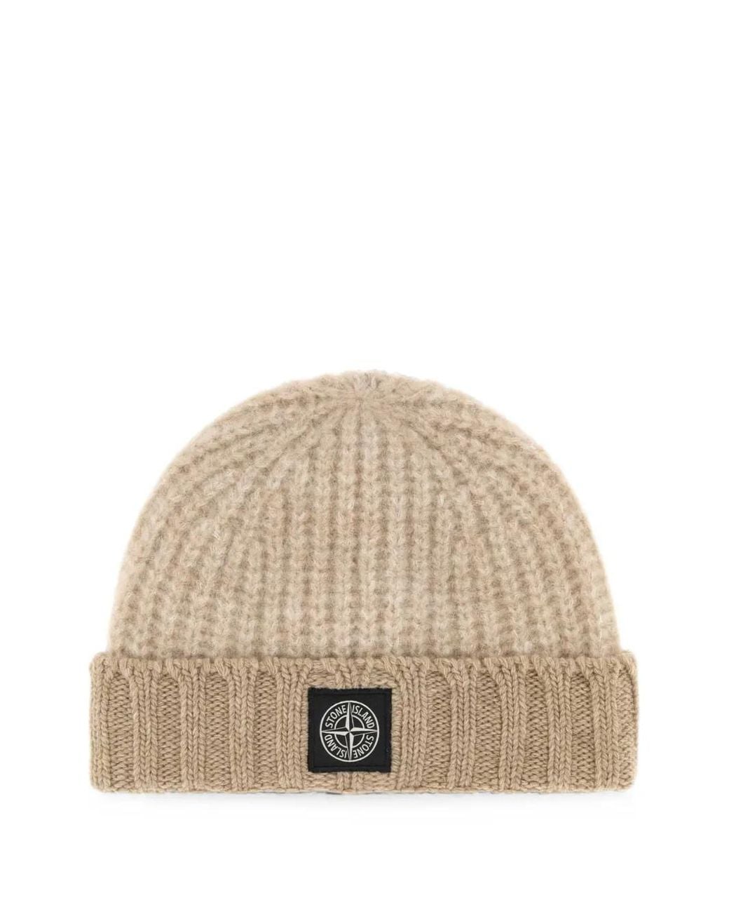 Stone Island Natural N100009 Ribbed Baby Alpaca Blend Beanie Hat for men